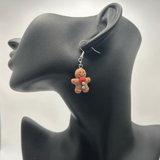 Gingerbread Earrings with Blue Buttons