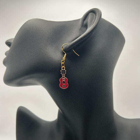 Guitar Earrings Red